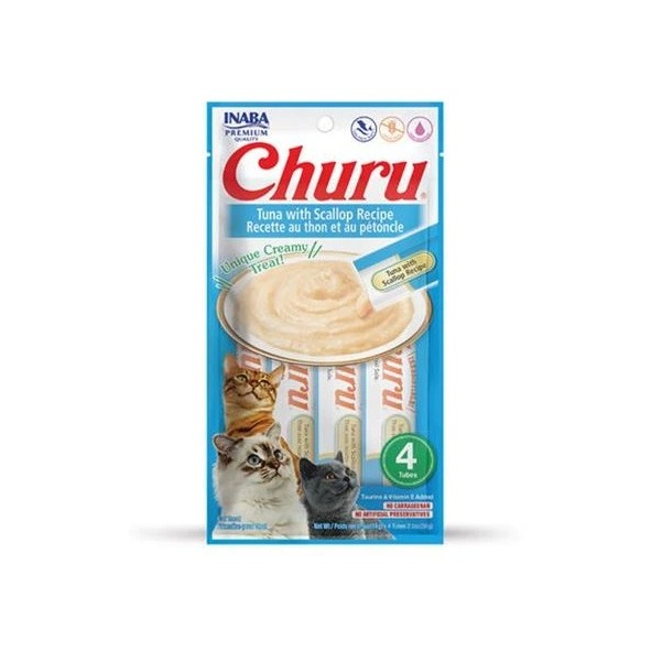 Pamlsok Inaba Churu Pyré cat Tuniak s hrebenatkou 4 tuby 56 g
